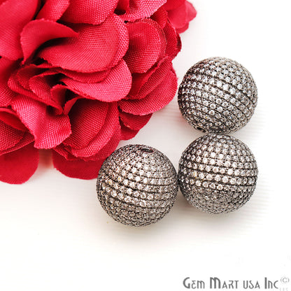 Cubic Zircon Round Beads Ball Silver Charm For Bracelet & Pendants - GemmartUSA