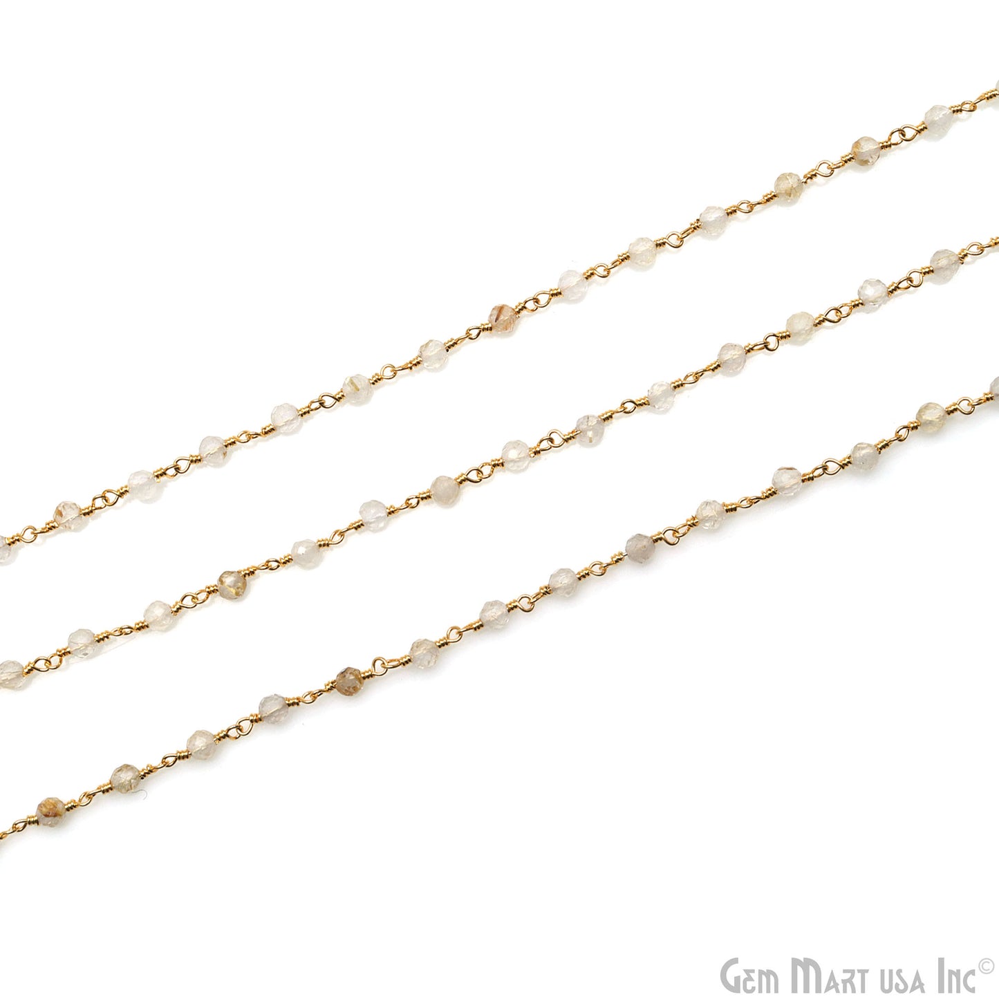 Golden Rutile 2.5-3mm Gold Plated Beaded Wire Wrapped Rosary Chain