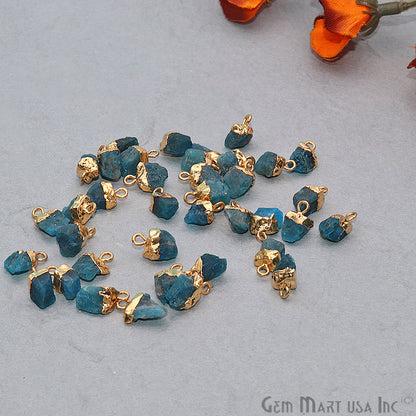 Rough Neon Apatite Gemstone 12x7mm Organic Gold Edged Connector - GemMartUSA