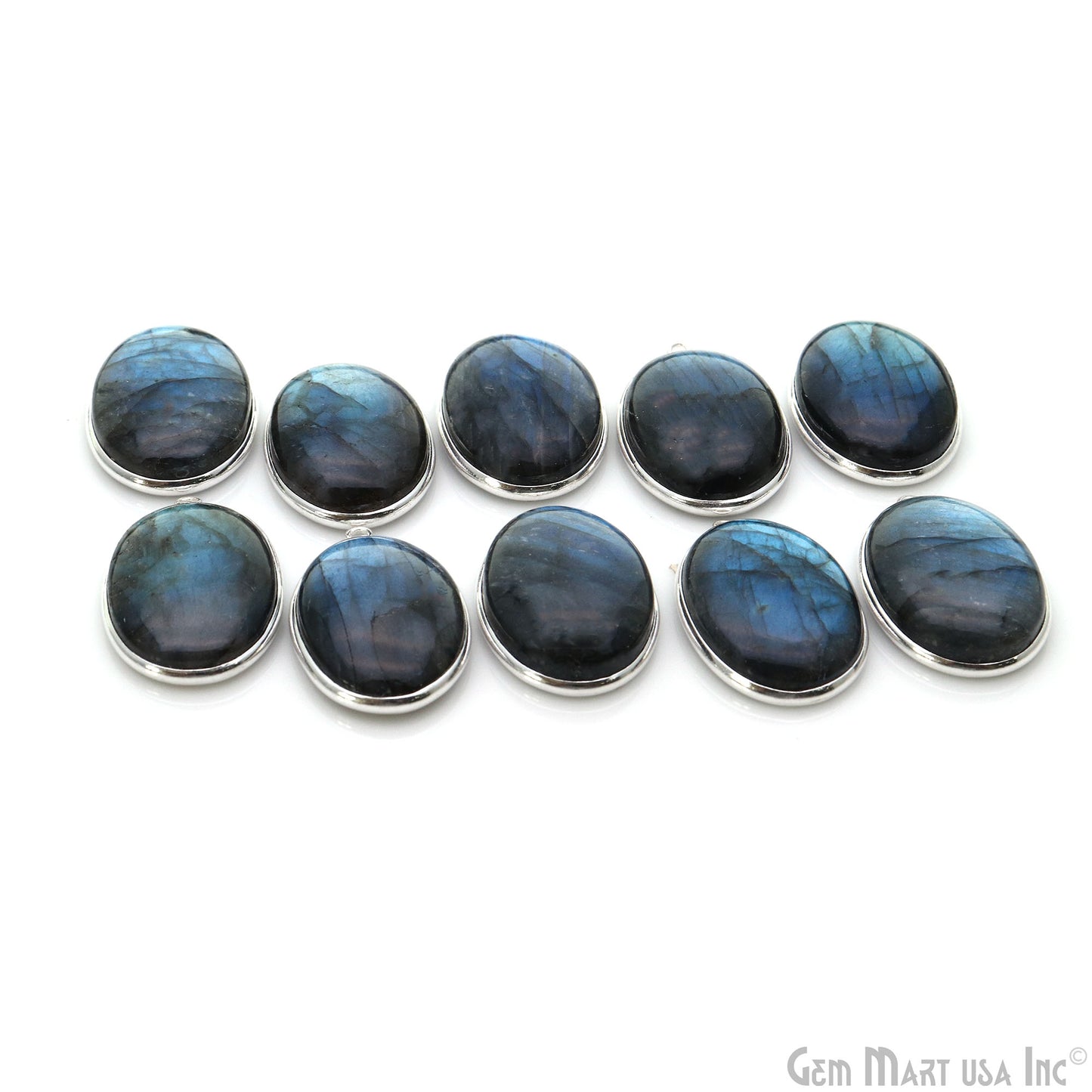 Flashy Labradorite Cabochon 24x17mm Oval Single Bail Silver Plated Gemstone Connector