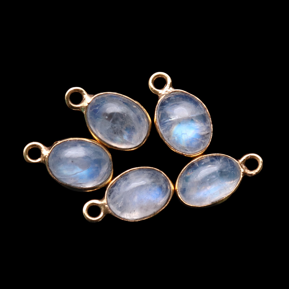 Rainbow Moonstone Cabochon 6x8mm Oval Gold Plated Single Bail Gemstone Connector - GemMartUSA