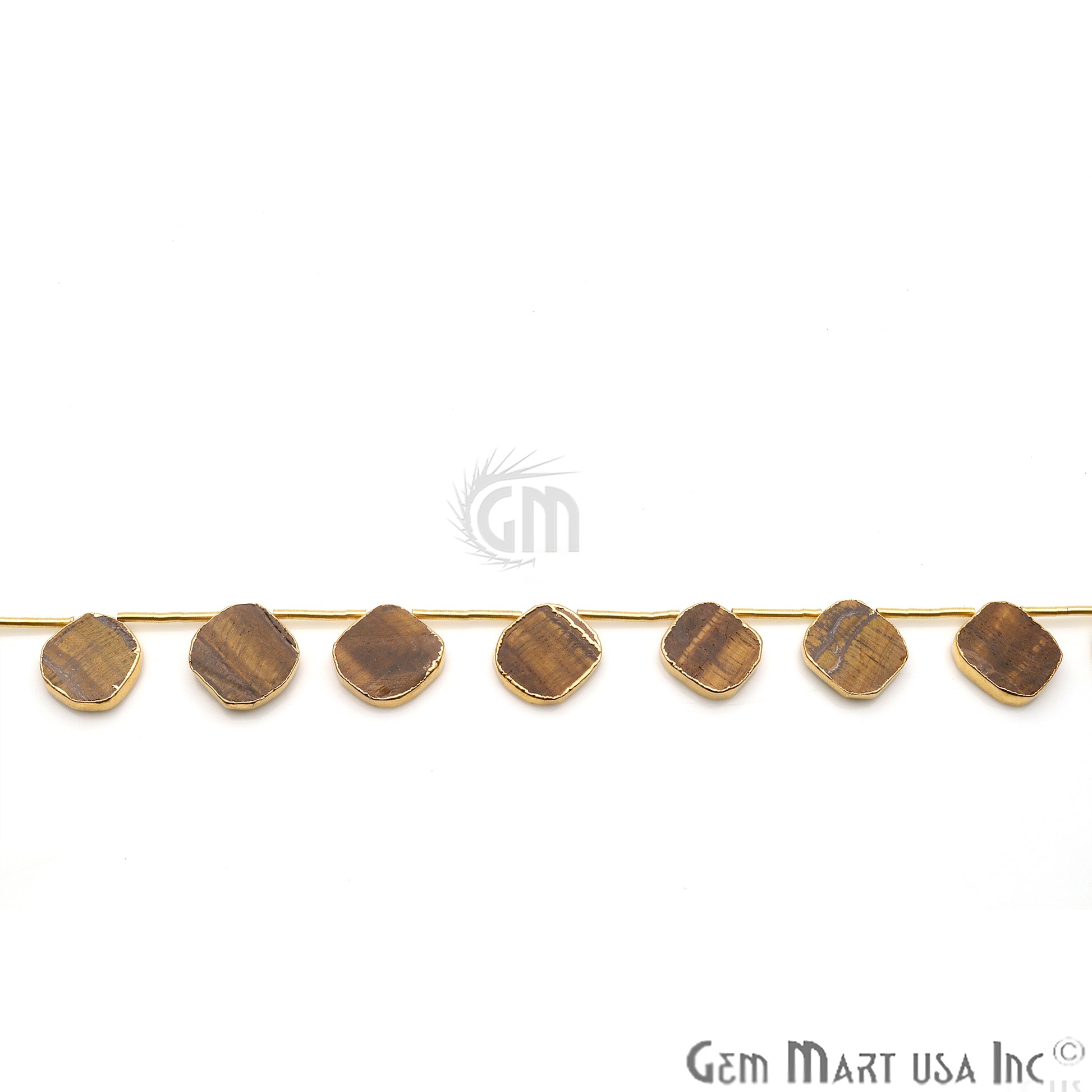 Tiger Eye Free Form Gold Electroplated 18x15mm Crafting Beads Gemstone 9 Inch Strands - GemMartUSA