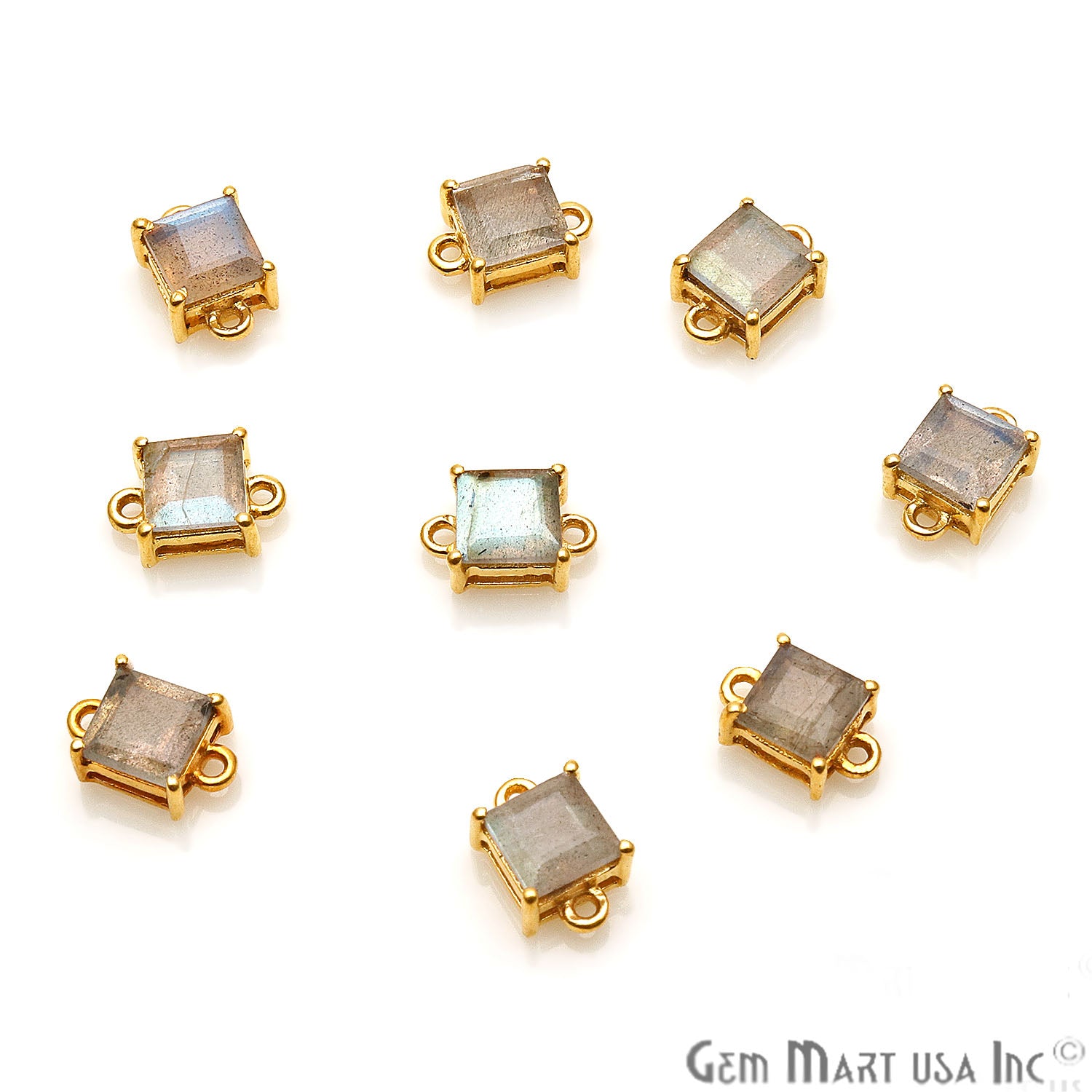 Labradorite Prong Setting Gold Plated Flashy Gemstone Connector - GemMartUSA