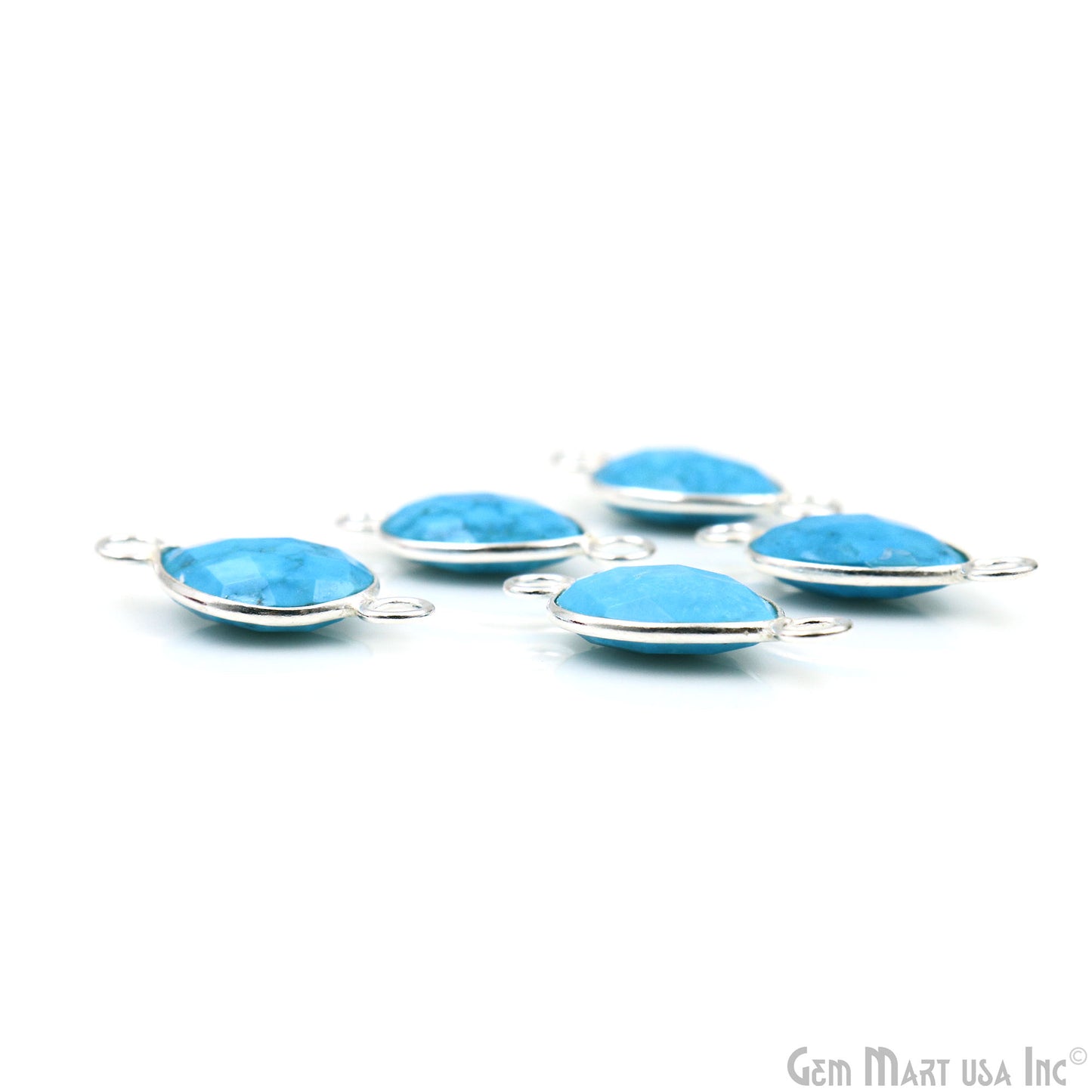 Turquoise Pears 12x16mm Silver Plated Double Big Bail Gemstone Connector