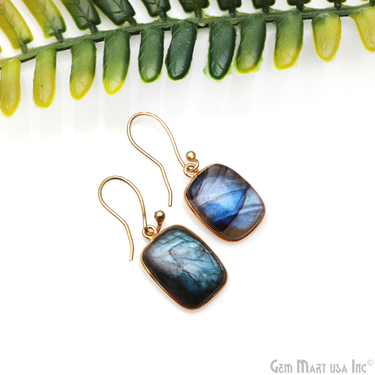 Flashy Labradorite Cabochon 12x16mm Octagon Single Bail Gold Plated Gemstone Connector