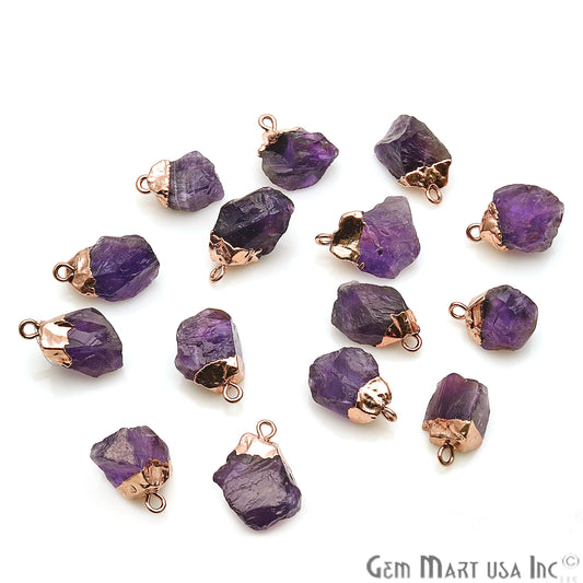 Rough Amethyst Gemstone 17x10mm Organic Rose Gold Edged Connector - GemMartUSA