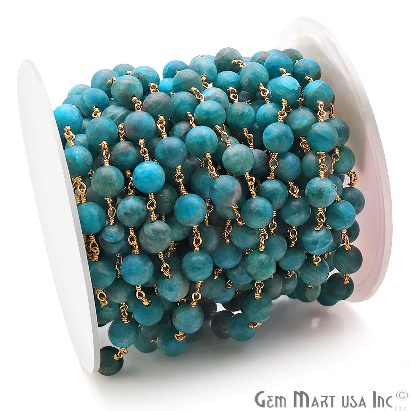 Neon Apatite Smooth Beads 8mm Gold Plated Wire Wrapped Gemstone Rosary Chain - GemMartUSA