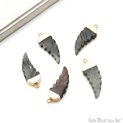 Labradorite 34x13mm Gold Electroplated Angel Wings Gemstone Connector Pendant