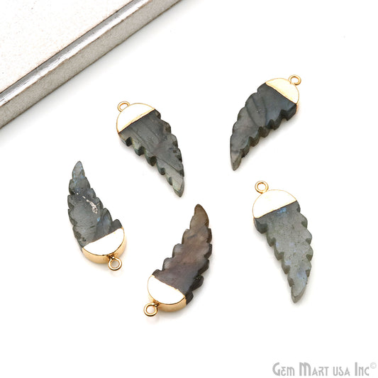 Labradorite 34x13mm Gold Electroplated Angel Wings Gemstone Connector Pendant