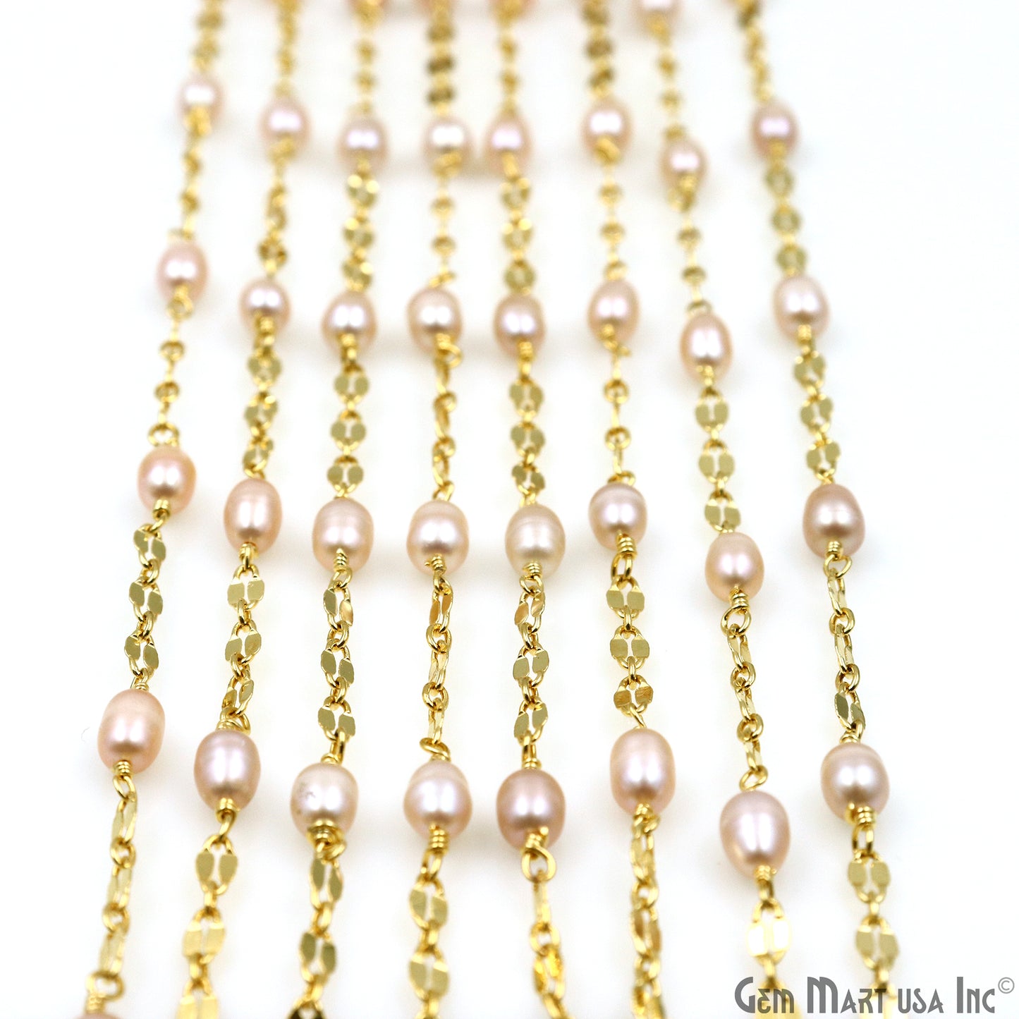 Pink Pearl Oval Beads Gold Plated Finding Rosary Chain