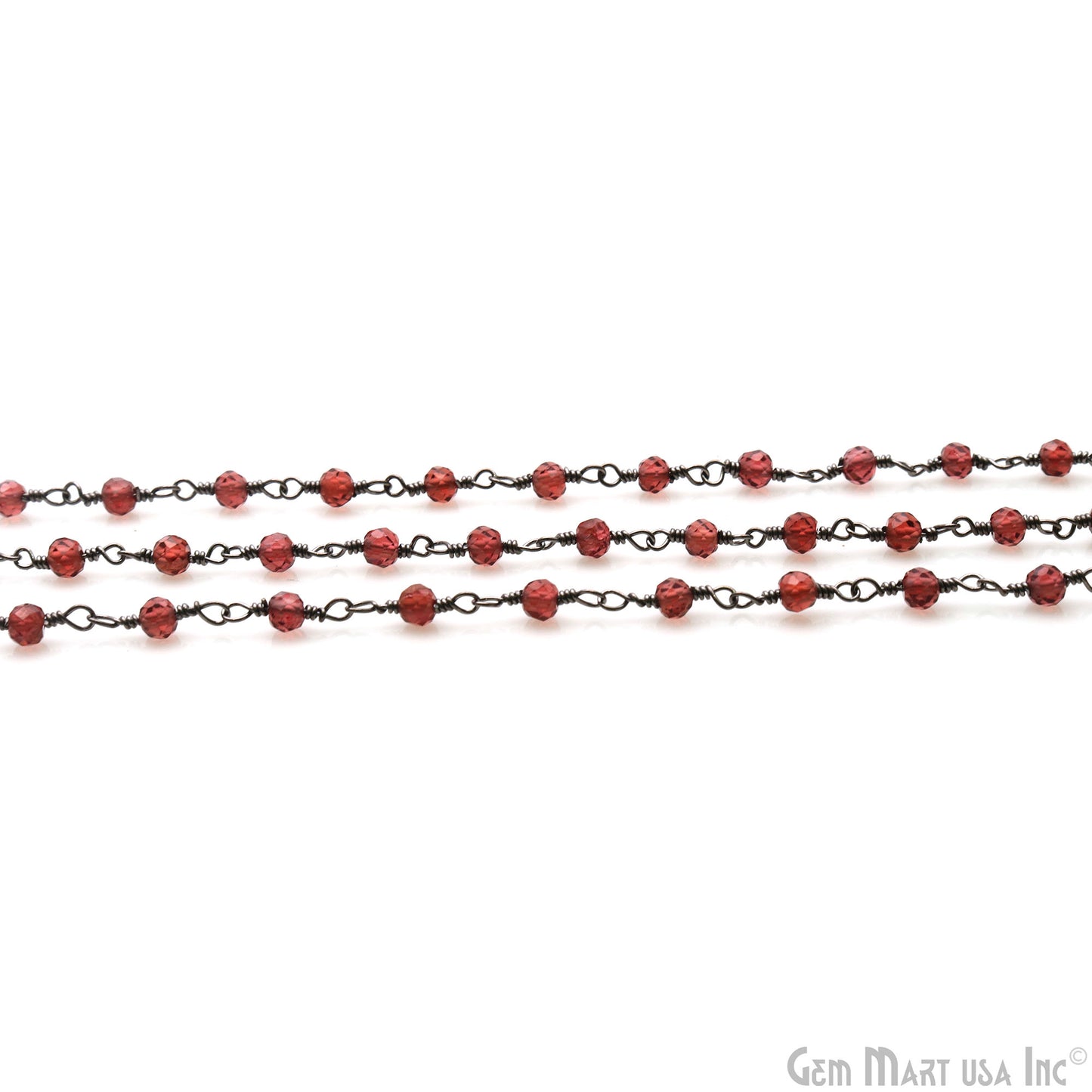 Garnet 3-3.5mm Oxidized Beaded Wire Wrapped Rosary Chain