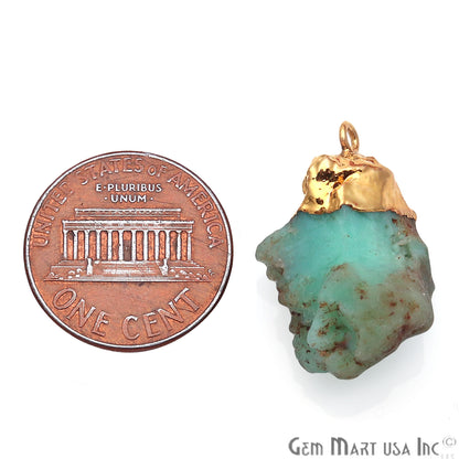 Rough Chrysoprase Free Form 20x16mm Gold Edge Connector - GemMartUSA