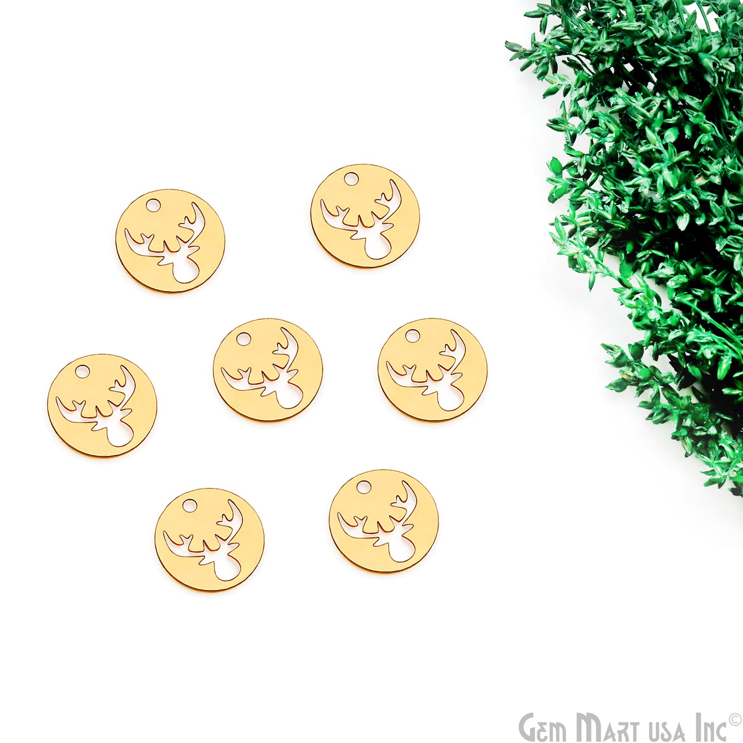 Horn On Round Shape Laser Finding Gold Plated 15mm Charm For Bracelets & Pendants