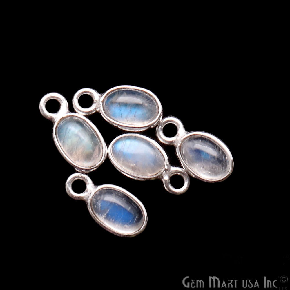 Rainbow Moonstone Cabochon 6x4mm Oval Shape Silver Plated Single Bail Gemstone Connector - GemMartUSA