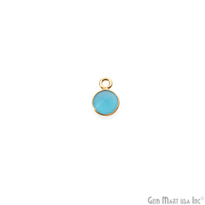 Sky Blue Chalcedony Round 6mm Gold Plated Single Bail Brilliant Cut Connector