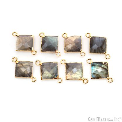 Labradorite 12mm Square Shape Gold Electroplated Gemstone Connector