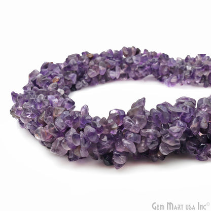 Amethyst Chip Beads, 34 Inch, Natural Chip Strands, Drilled Strung Nugget Beads, 3-7mm, Polished, GemMartUSA (CHAA-70004)