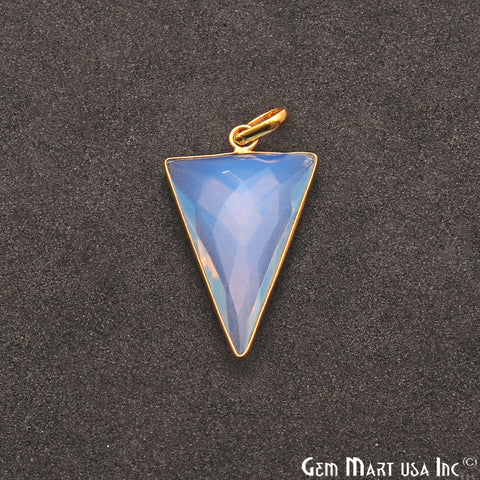 White Opal Triangle 21x35mm Gold Plated Single Bail Gemstone Pendant - GemMartUSA