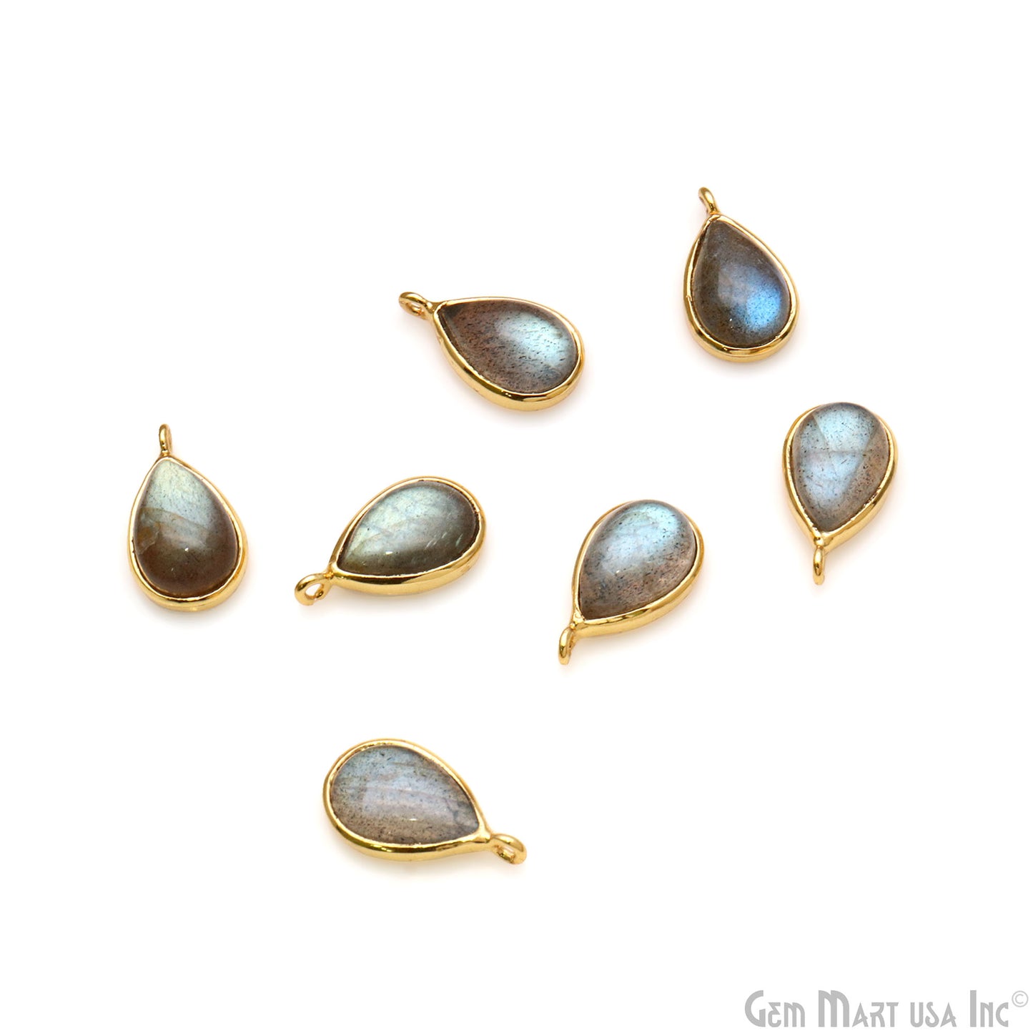 Labradorite Cabochon Pears 8x12mm Gold Plated Gemstone Connector