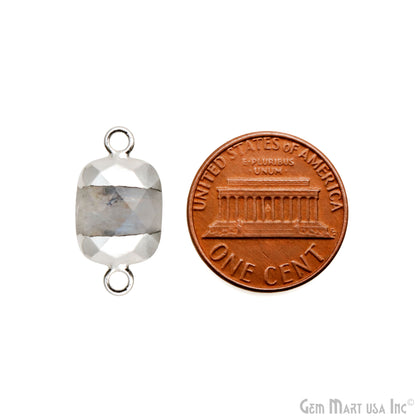 Rainbow Moonstone Octagon 9x11mm Silver Electroplated Double Bail Gemstone Connector