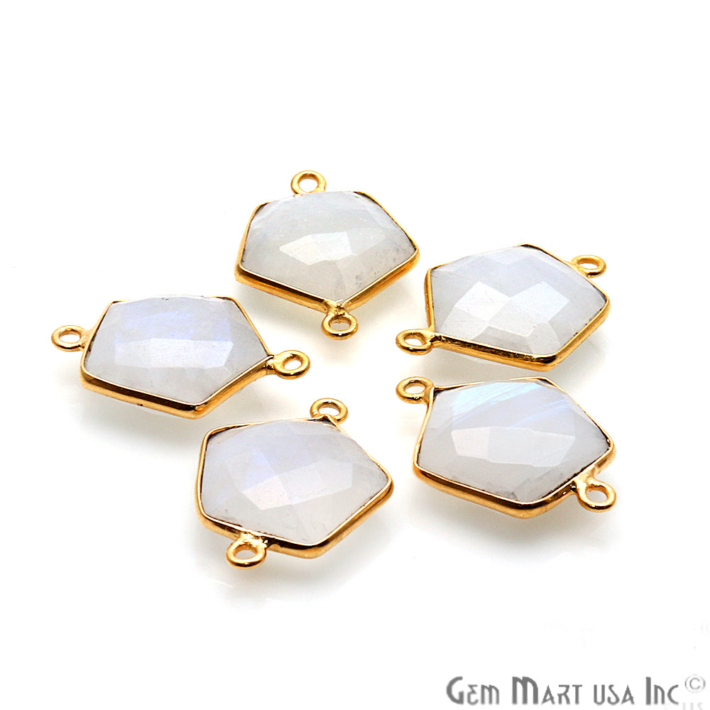 Rainbow Moonstone Pentagon Gold Plated Double Bail 21x15mm Gemstone Connector - GemMartUSA