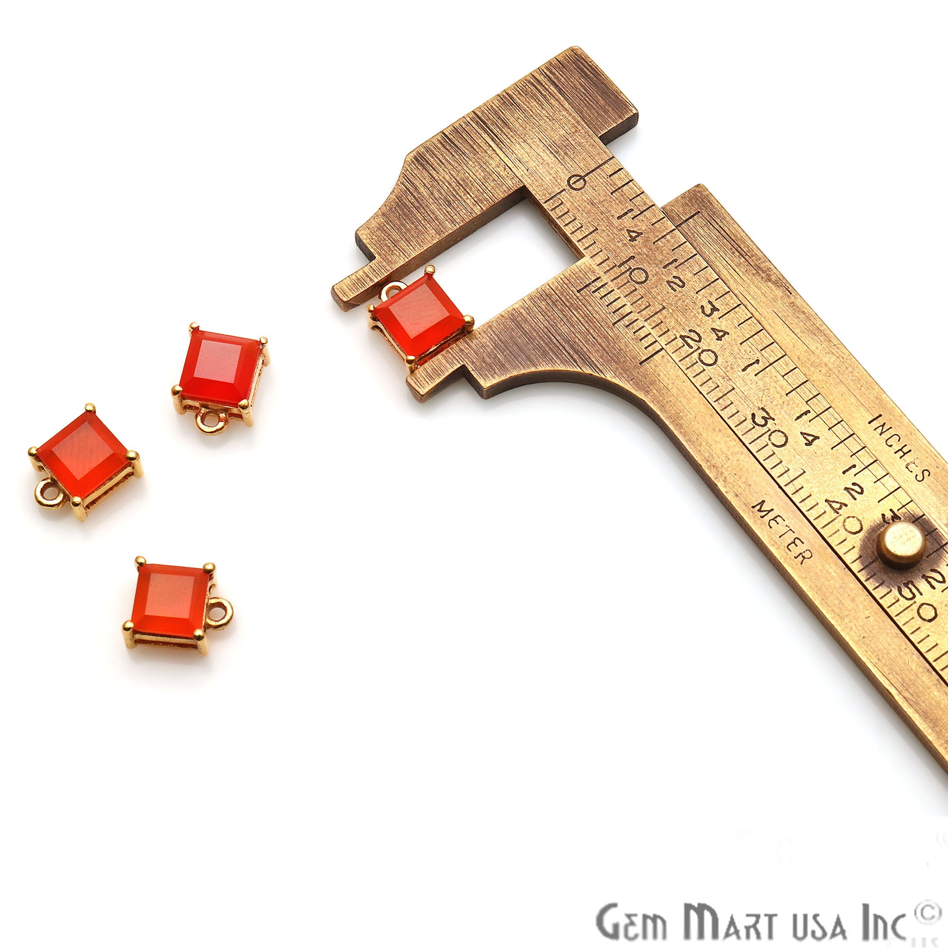 Carnelian 6mm Square Gold Plated Prong Setting Gemstone Connector (Pick Bail) - GemMartUSA