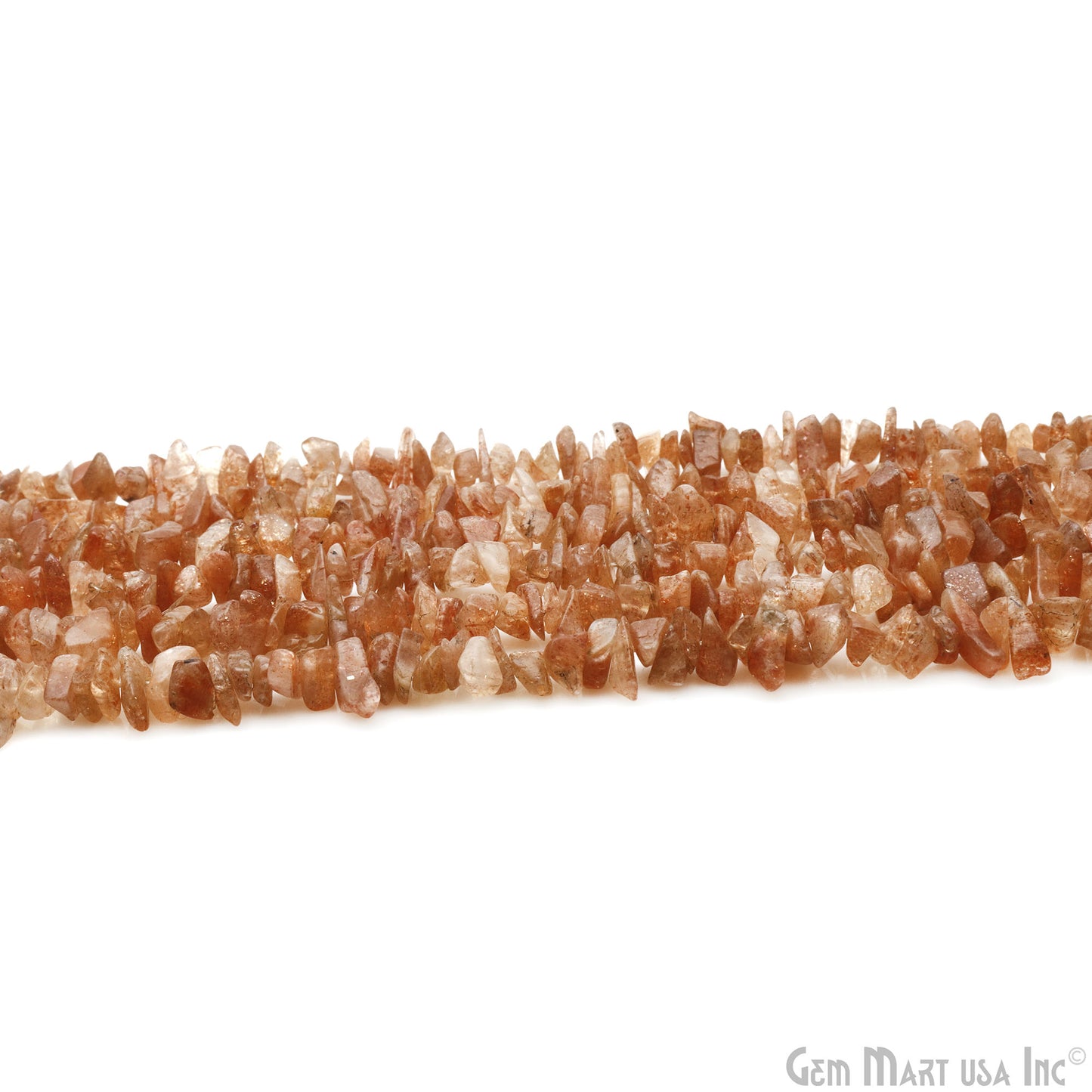 Sunstone Chip Beads, 34 Inch, Natural Chip Strands, Drilled Strung Nugget Beads, 7-10mm, Polished, GemmartUSA (CHSN-70004)