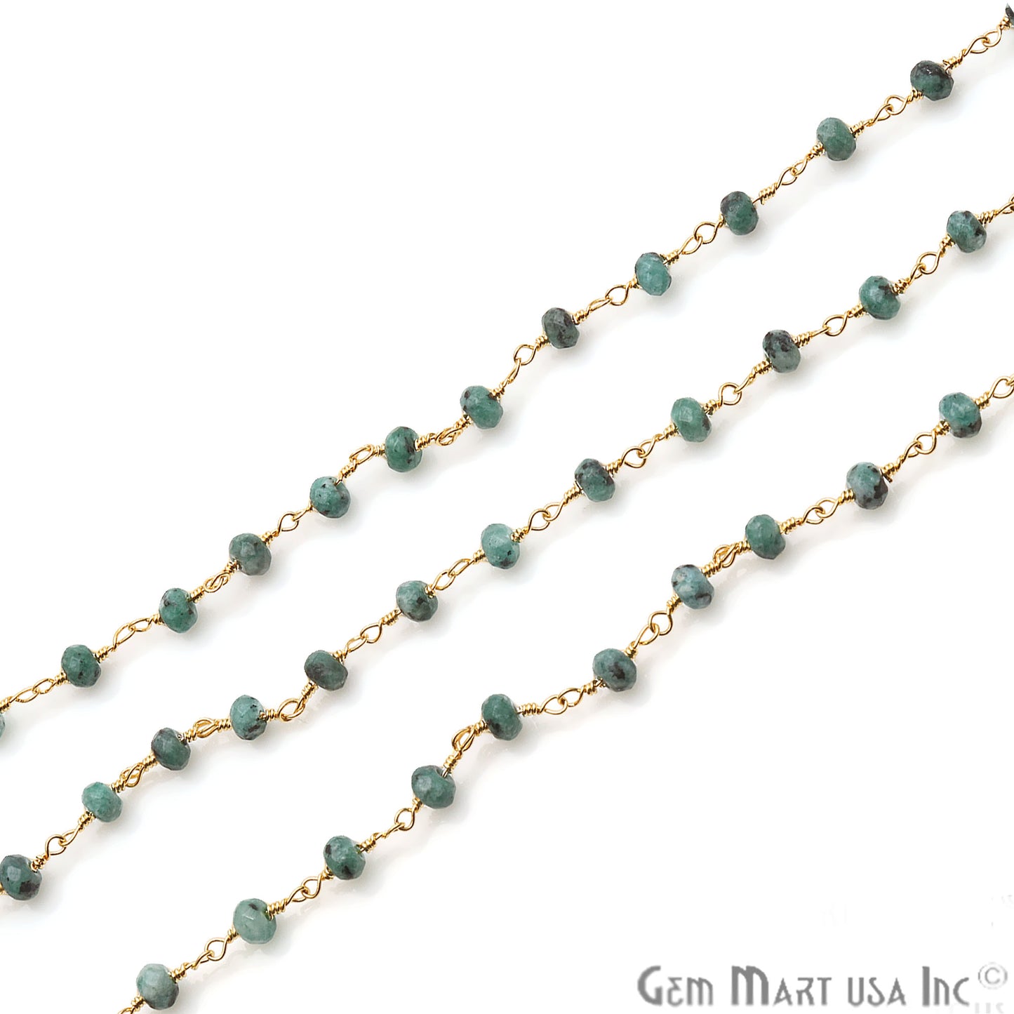 Chrysocolla Jade Faceted Beads 4mm Gold Plated Wire Wrapped Rosary Chain - GemMartUSA