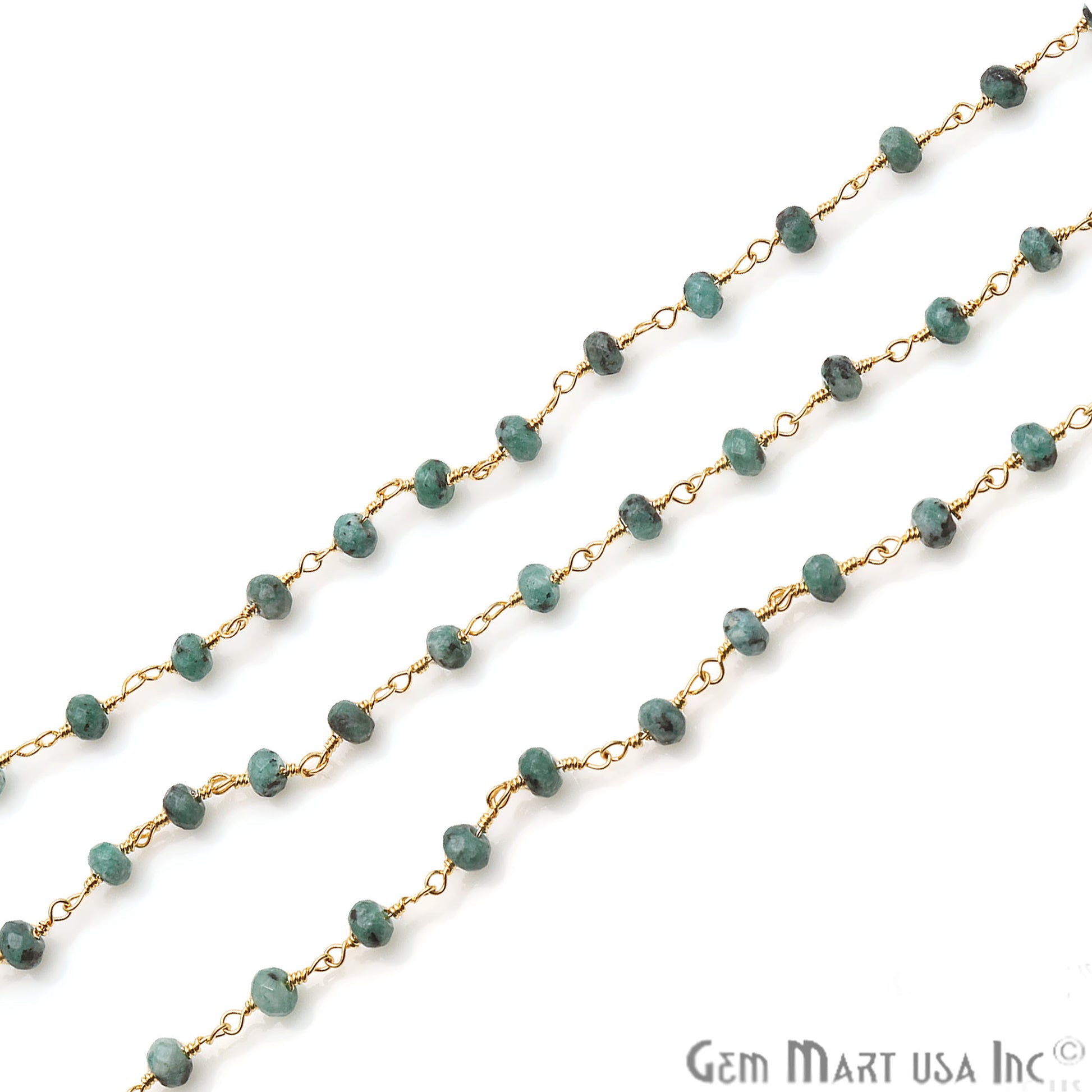 Chrysocolla Jade Faceted Beads 4mm Gold Plated Wire Wrapped Rosary Chain - GemMartUSA