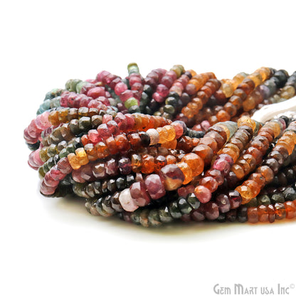 Multi Tourmaline Rondelle Beads, 14 Inch Gemstone Strands, Drilled Strung Nugget Beads, Faceted Round, 6-7mm