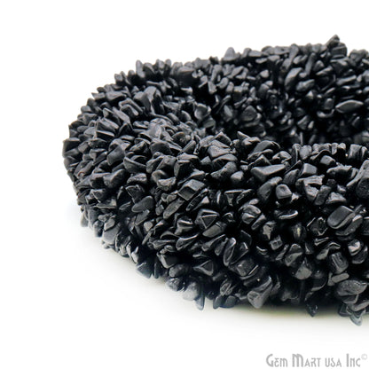 Black Tourmaline Chip Beads, 34 Inch, Natural Chip Strands, Drilled Strung Nugget Beads, 3-7mm, Polished, GemmartUSA (CHKT-70001)