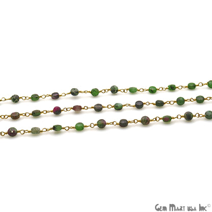 Ruby Zoisite Faceted 3-4mm Gold Wire Wrapped Rosary Chain - GemMartUSA