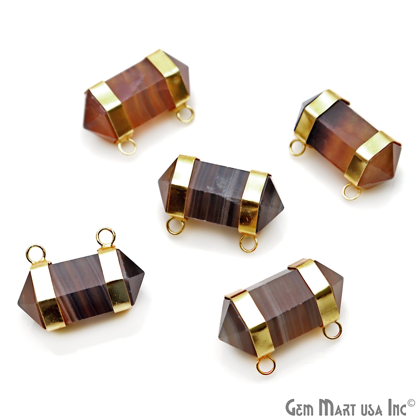 Flourite Double Point Pendant Cat Bail Gold Plated 32x20mm - GemMartUSA