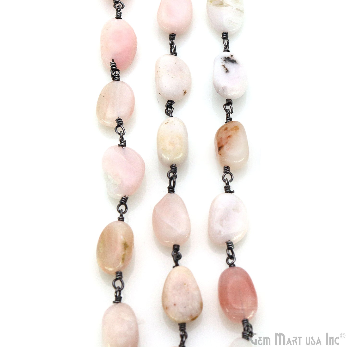 Pink Opal 12x5mm Tumble Beads Oxidized Wire Wrapped Rosary Chain