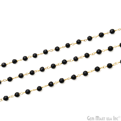 Black Spinel 4mm Round Faceted Beads Gold Plated Rosary Chain