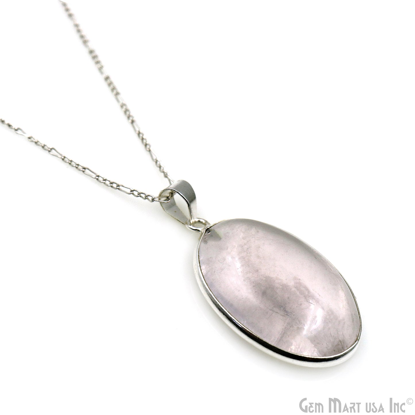 Rose Quartz Gemstone Oval 38x23mm Sterling Silver Necklace Pendant 1PC