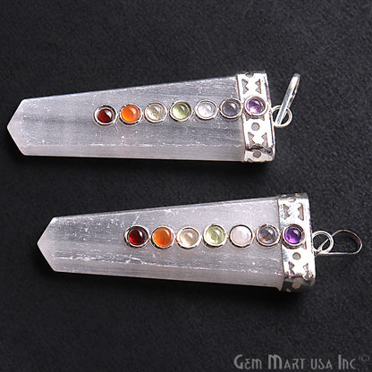 DIY 7 Chakra Healing Gemstone Silver 60x20mm Terminated Pendant (Pick Stone) - GemMartUSA