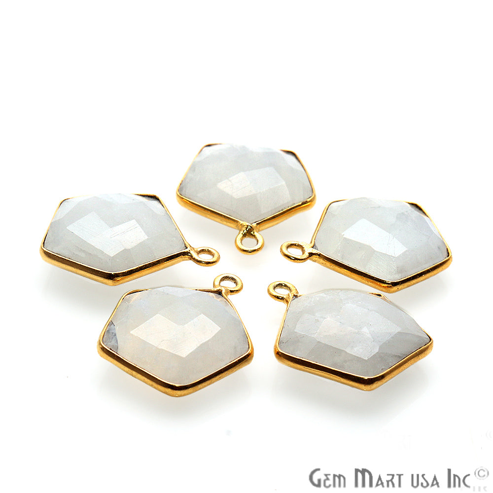 Rainbow Moonstone Pentagon Gold Plated Single Bail 18x15mm Gemstone Connector - GemMartUSA