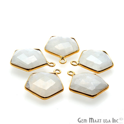 Rainbow Moonstone Pentagon Gold Plated Single Bail 18x15mm Gemstone Connector - GemMartUSA