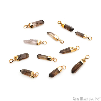 Smoky Topaz Organic 28x8mm Gold Electroplated Single Bail Gemstone Pendant
