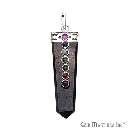 DIY 7 Chakra Healing Gemstone Silver 60x20mm Terminated Pendant (Pick Stone) - GemMartUSA