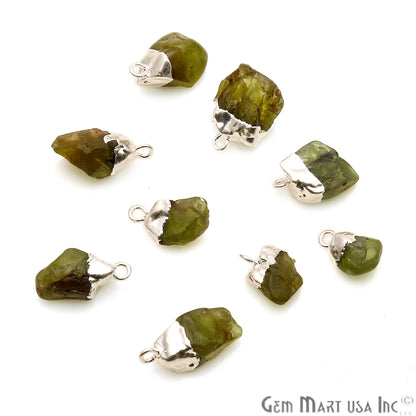 Rough Peridot Gemstone 16x10mm Organic Silver Edged Connector - GemMartUSA