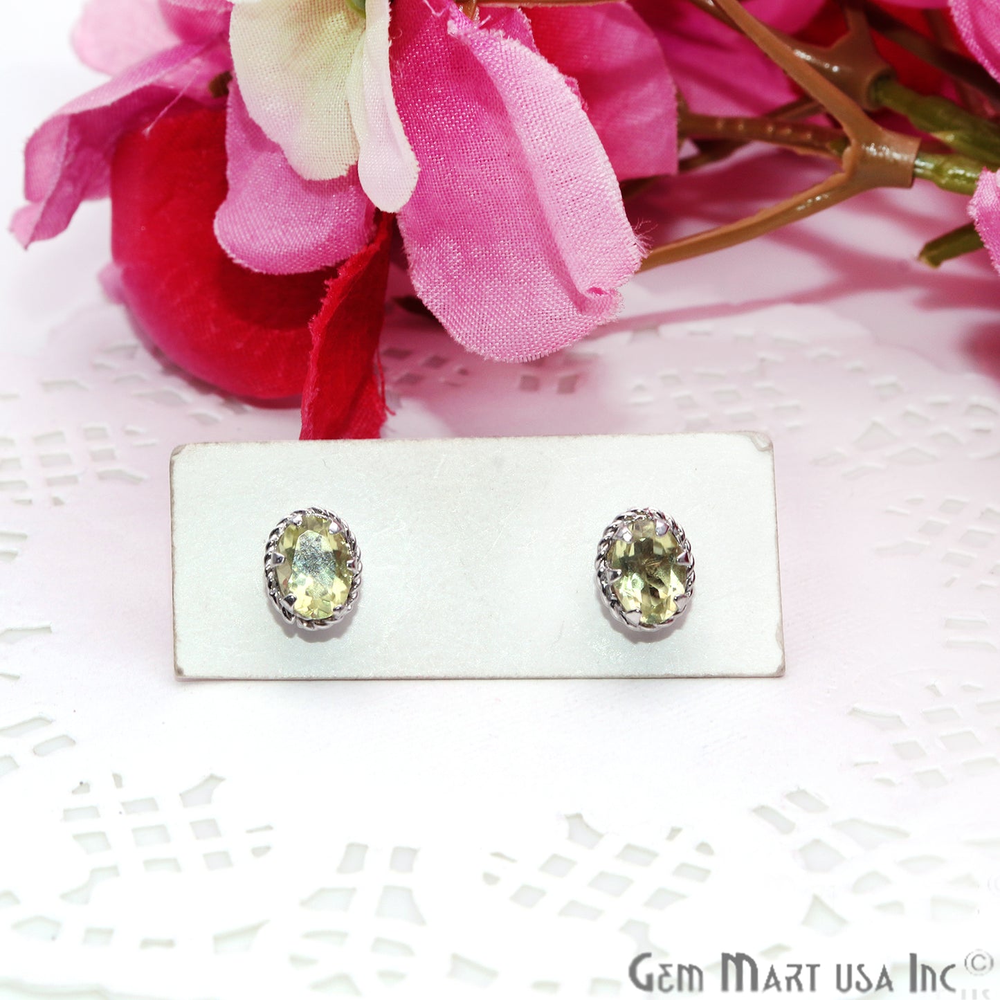 Lemon Topaz 7x5mm Sterling Silver Oval Shape Prong Setting Stud Earring - GemMartUSA