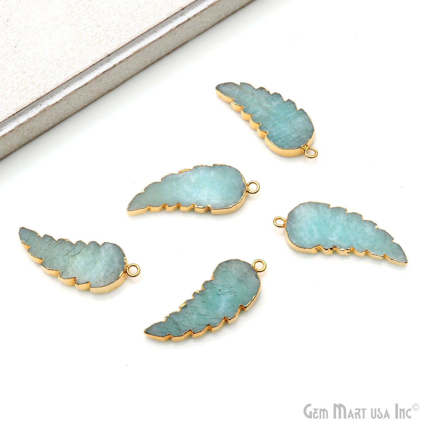 Gemstone Angel Wings 34x14mm Gold Electroplated Pendant