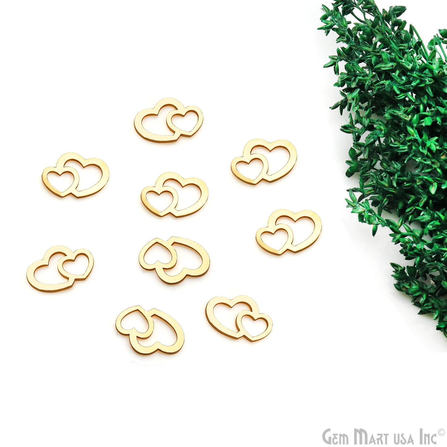 Double Heart Shape Laser Finding Gold Plated 15x11.6mm Charm For Bracelets & Pendants