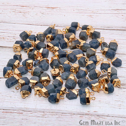 Rough Sapphire Gemstone 14x10mm Organic Gold Edged Single Bail Connector Charm - GemMartUSA