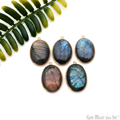 Flashy Labradorite Cabochon 24x17mm Oval Single Bail Gold Plated Gemstone Connector