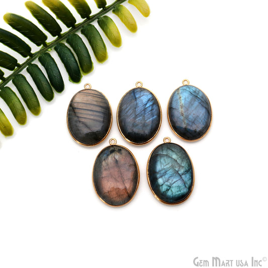 Flashy Labradorite Cabochon 24x17mm Oval Single Bail Gold Plated Gemstone Connector