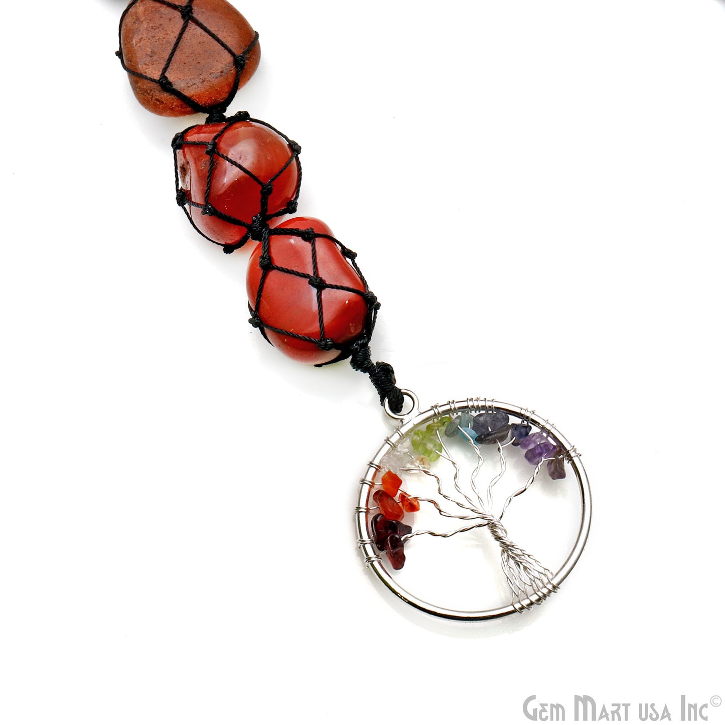 7 Chakra Of Life Healing Tumble Gemstones On A String, 27x21mm Free Form Gemstones & Round Tree Of Life Pendant 11 Inch