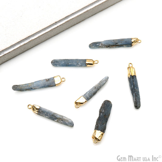 Rough Kyanite Gemstone 57x7mm Organic Gold Edged Connector Pendant